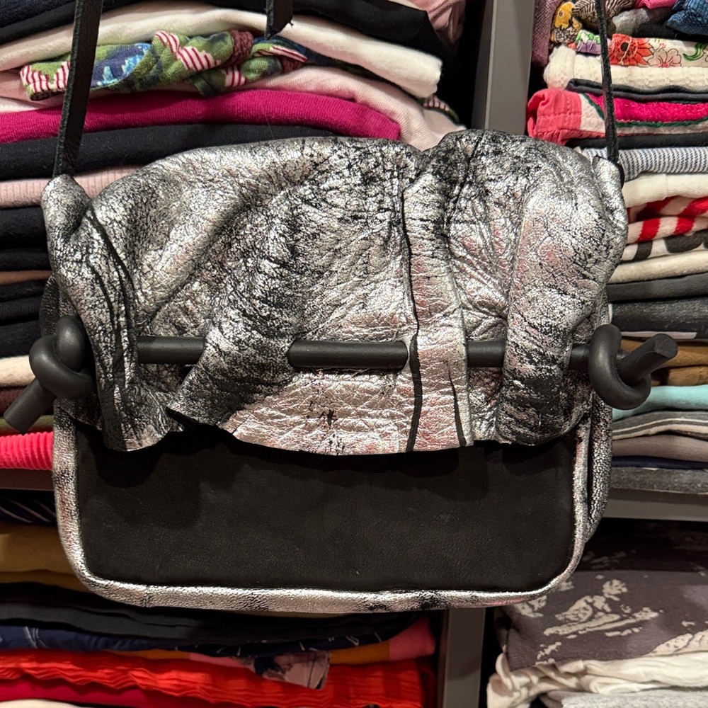 VINTAGE Leather Silver and Black Bag